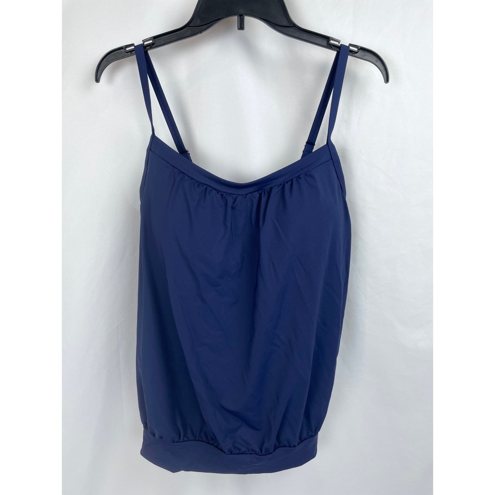 Lands' End‎ Women Size 14 Navy Blue Blouson Tankini Swim Top Padded